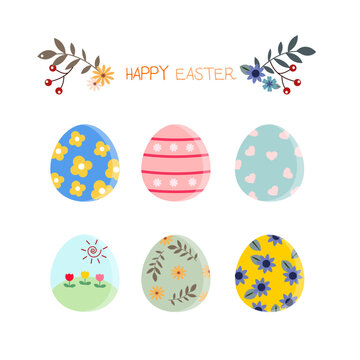 set of easter eggs with flower pattern