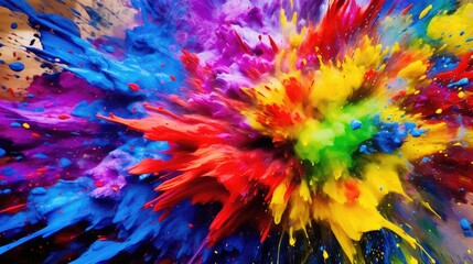 Vibrant splashes of paint create a dynamic and explosive abstract artwork, symbolizing creativity and energy.
