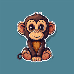 Obraz premium Cute baby monkey sticker vector illustration