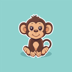 Cute baby monkey sticker vector illustration