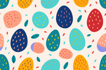 Seamless pattern featuring decorated Easter eggs in vibrant colors, minimalistic style