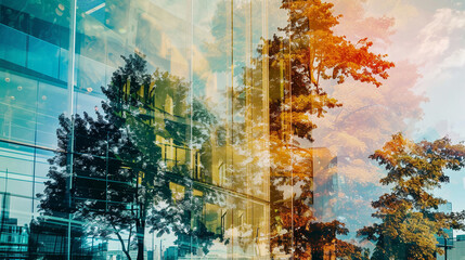 Double Exposure of Buildings and Trees