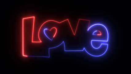 Beautiful glowing neon titles love. Shining illuminated stylish colorful bright lettering Love in Neon