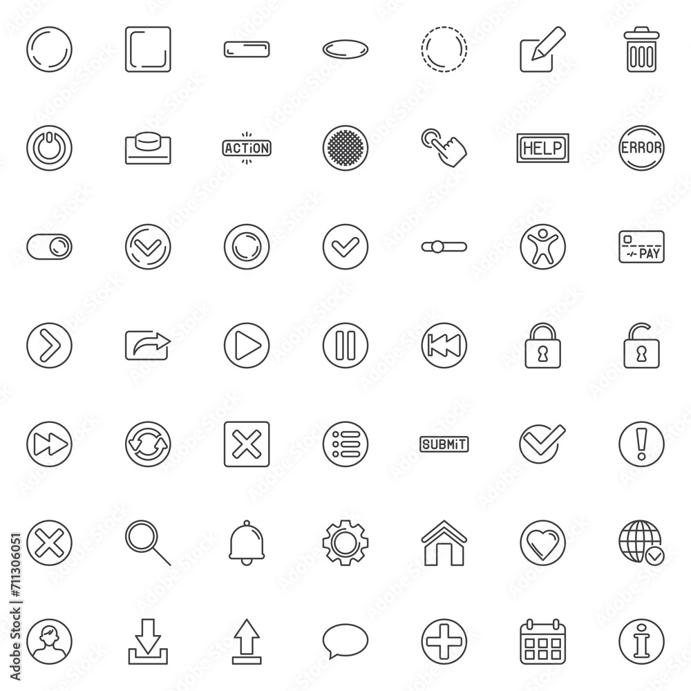 Poster ui buttons line icons set