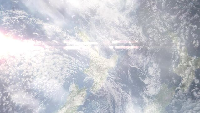 Zoom in from space and focus on Tauranga, New Zealand. 3D Animation. Background for travel intro. Elements of this image furnished by NASA.