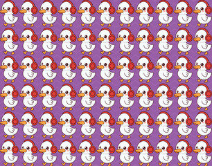 duck listening to music, illustration pattern, vector, for fabrics, backgrounds
