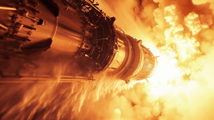 Dekokissen Rocket engines and fire ignition. Missile launch at night, close up. © PaulShlykov