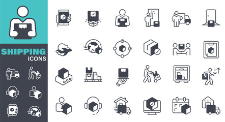 Shipping Icons set. Solid icon collection. Vector graphic elements, Symbol, Freight Transportation, Delivering, Shipping, Ordering