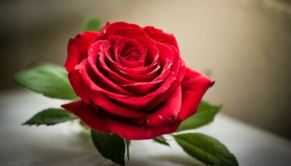Fototapeta premium Scarlet Splendor: Single Rose in Nature's Embrace