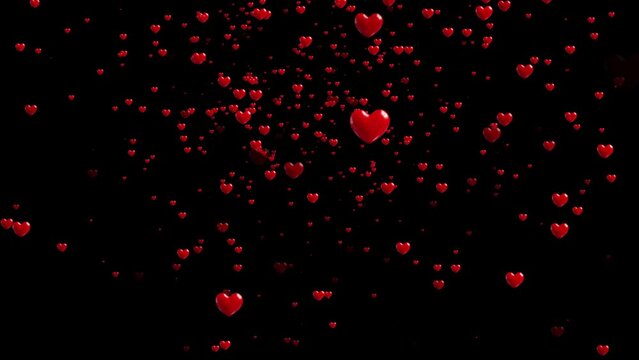 Red love heart shape floating animation. Happy valentines day neon heart background. Glowing and shiny red hearts, love and marriage concept