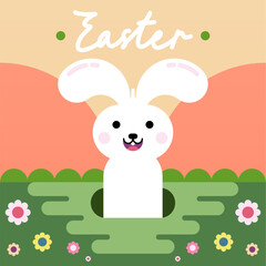 Flat colorful easter background illustration. Cute rabbit easter illustration background