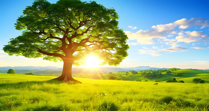 an image of a big tree in a green field