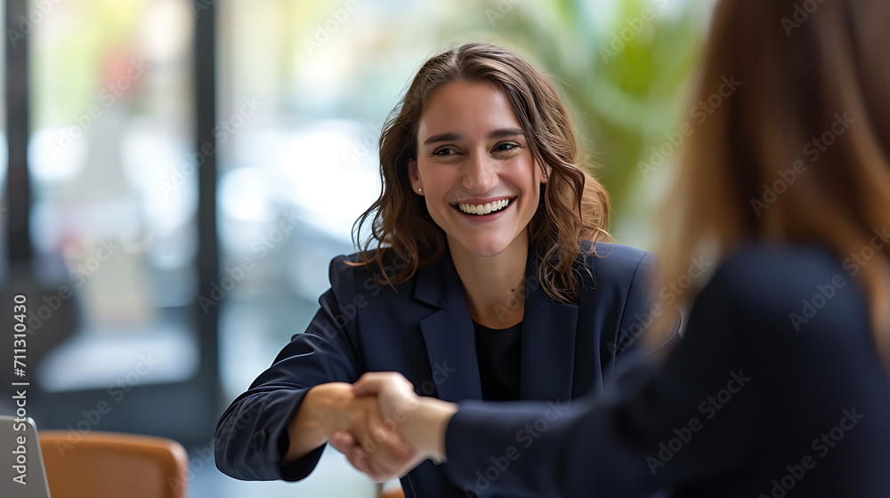 Wall mural Successful Collaboration, Mid-Aged Business Woman Handshaking at Office Meeting