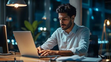 Tech-Savvy Professional, Latin Businessman and Software Developer Working