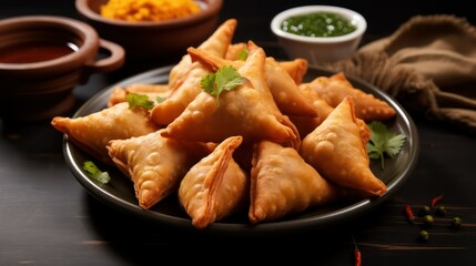 samosa with chutney on a plate