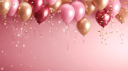 Birthday background with balloons and confetti for birthday card or invitation design