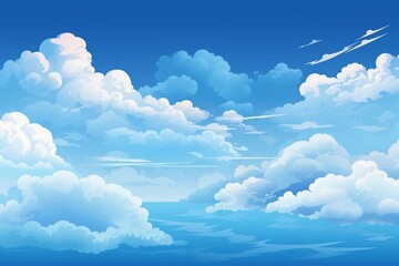 Illustration of fluffy clouds on a blue background. Generative AI