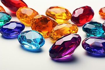 Colorful gemstones on white background, 3D rendering. Generative AI