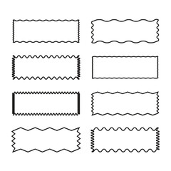  wavy edge rectangular button icon set. A group of 8 rectangle symbols with jagged edges. Isolated on a white background. - obrazy, fototapety, plakaty