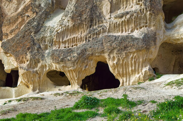 Typical Cappadocia landscape soft volcanic rock, shaped by erosion in Goreme, Turkey.
