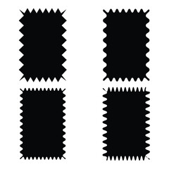 Circle and square scalloped frames. Scalloped edge 4 rectangle and ellipse shapes. Simple label and sticker form. Flower silhouette lace frame. Vector illustration isolated on white background.