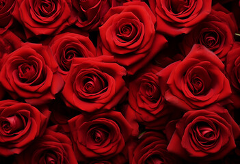 a bunch of roses, in the style of detailed backgrounds, dark red