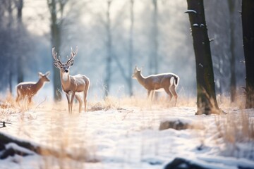wild deer grazing in a snowdusted forest clearing