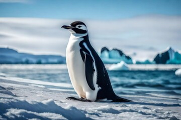 Step into the realm of remote wilderness with a picturesque scene of a chinstrap penguin basking on the beach in Antarctica.