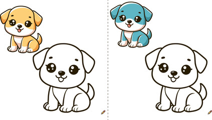 Children's Coloring Book: Cute Dogs. Dog Character Vector, Coloring Book Page with Dog, Coloring page outline of a cute dog, coloring page with Animal character.