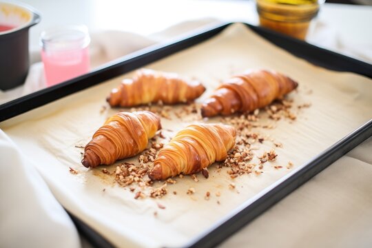 bear claw on parchment paper, baking tray beneath