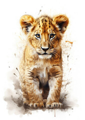 Obraz premium Painting of a Baby Lion Cub, Adorable and Majestic Wildlife Artwork