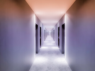 Abstract hôtel rooms corridor in purple colour