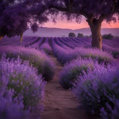 Schilderijen op glas A beautiful scene in a lavender field. nature landscape composition. © Rajeev