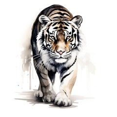 Watercolor tiger isolated on white background. Hand drawn watercolor illustration.AI.