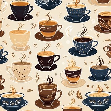 Seamless pattern with cups of coffee. Vector illustration in cartoon style.AI.