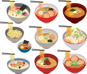 ラーメンの種類メニューイラストセット