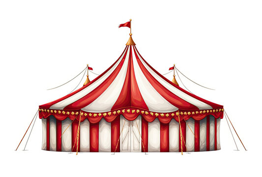 Red and White Circus Tent With Flag on Top