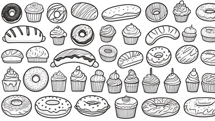 food icons set. set of sweets, set of cupcakes, set of cakes