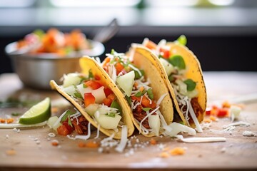 chorizo tacos with shredded cheese melting on top