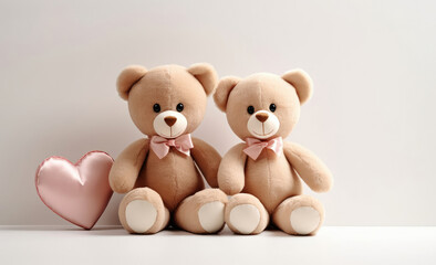 Two Brown Teddy Bears Sitting Together Side by Side