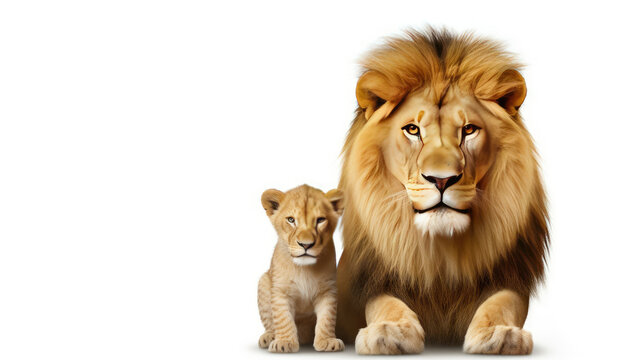Lion and Baby Lion Standing Together in Nature Reserve