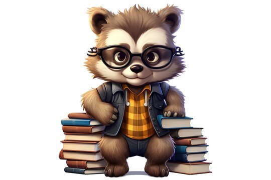 recommend clip art: Cute cartoon bear with backpack and books. Vector illustration isolated on white background.