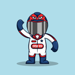 Cute racer wearing helmet and suit vector illustration
