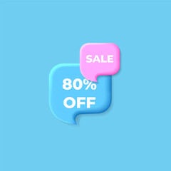 Sale 80 percent off tag. 3d offer chat speech bubbles. Discount Sale offer price sign. Special offer symbol. Discount speech bubble 3d message. Vector.