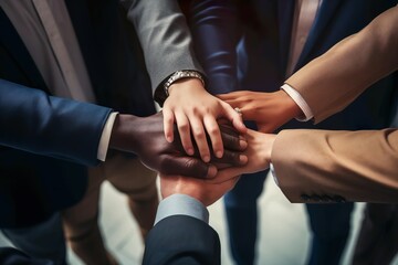 Unity in Business: Top View of Collaborative Hands. Generative ai