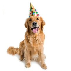 cute dog in birthday cap isolated