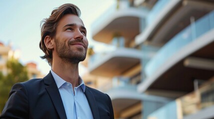 elegant business man looking for new appartment with realt agent