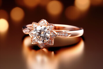 Illuminated Diamond Ring Resting on Table