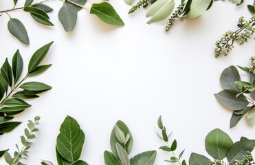 a photo of a green arrangement of leaves on a white background