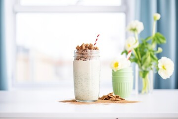 dairy-free flaxseed smoothie with almond milk base - obrazy, fototapety, plakaty